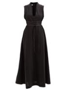 Fil De Vie - Juliette Belted Linen Maxi Dress - Womens - Black
