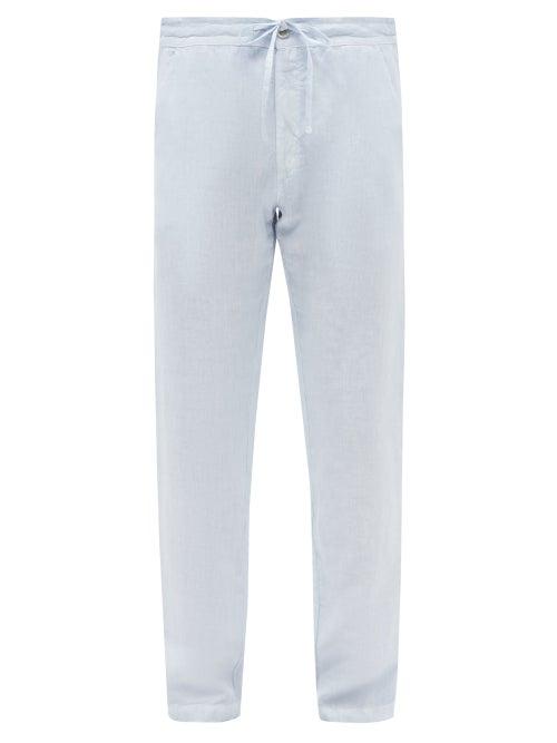 120 Lino 120% Lino - Drawstring-waist Linen-hopsack Trousers - Mens - Blue
