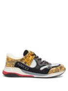 Matchesfashion.com Gucci - Ultrapace Croc Effect Leather And Suede Trainers - Mens - Yellow