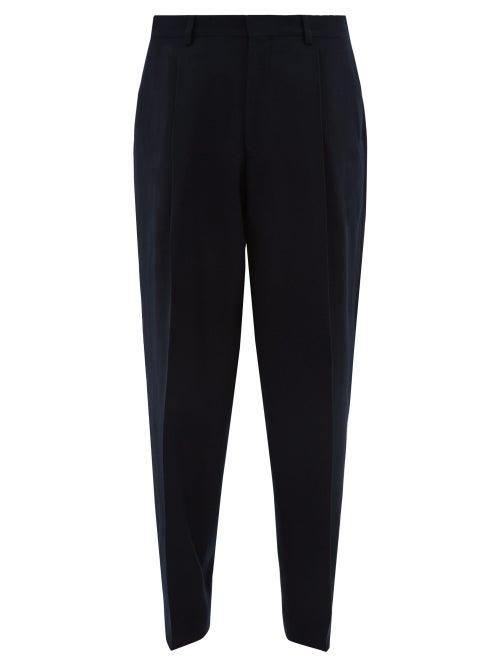 Matchesfashion.com E. Tautz - Pleated Wide Leg Wool Twill Trousers - Mens - Navy