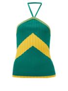 Wales Bonner - Star Halterneck Chevron-striped Ribbed-jersey Top - Womens - Green Multi