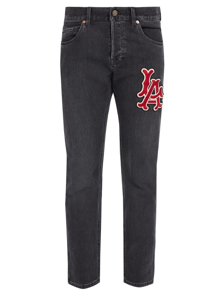 Gucci La Angels-appliqud Tapered-leg Jeans