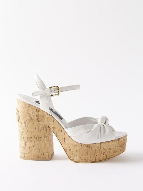 Dolce & Gabbana - Leather And Cork Platform Sandals - Womens - White