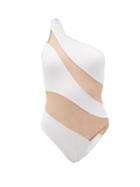Matchesfashion.com Norma Kamali - Mio One-shoulder Mesh Panelled Swimsuit - Womens - White