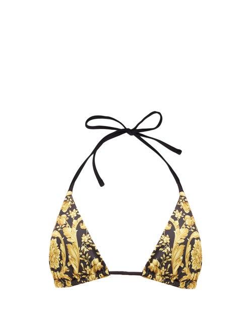 Matchesfashion.com Versace - Acanthus-print Triangle Bikini Top - Womens - Black Print