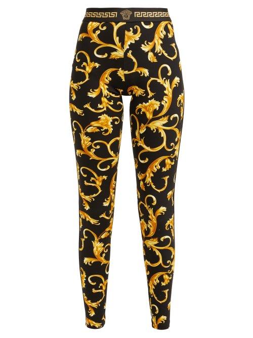 Matchesfashion.com Versace - Baroque Print Performance Leggings - Womens - Black Gold