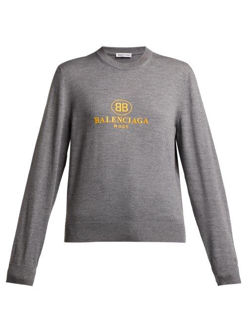 Matchesfashion.com Balenciaga - Logo Embroidered Virgin Wool Sweater - Womens - Grey Multi