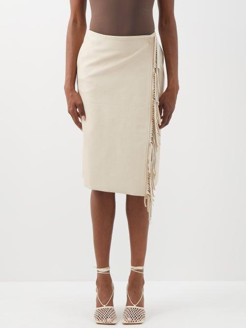 Stella Mccartney - Fringed Faux-leather Skirt - Womens - Oatmeal
