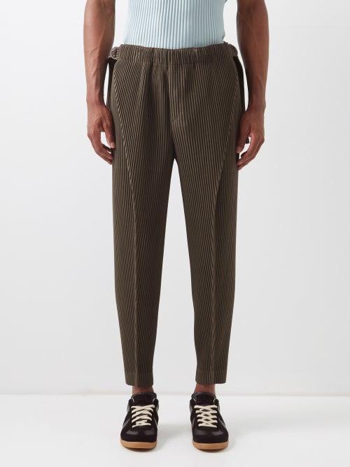 Homme Pliss Issey Miyake - Technical Pleated Tapered-leg Trousers - Mens - Brown