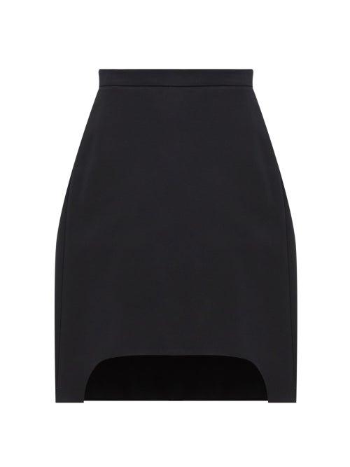 Matchesfashion.com Alexander Mcqueen - Dipped-hem Pleated Wool-blend Twill Skirt - Womens - Black