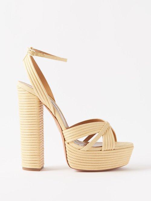 Aquazzura - Sundance Plateau 140 Raffia Platform Sandals - Womens - Natural