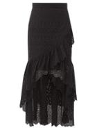 Matchesfashion.com Sir - Amelie Ruffled Broderie Anglaise Cotton Midi Skirt - Womens - Black