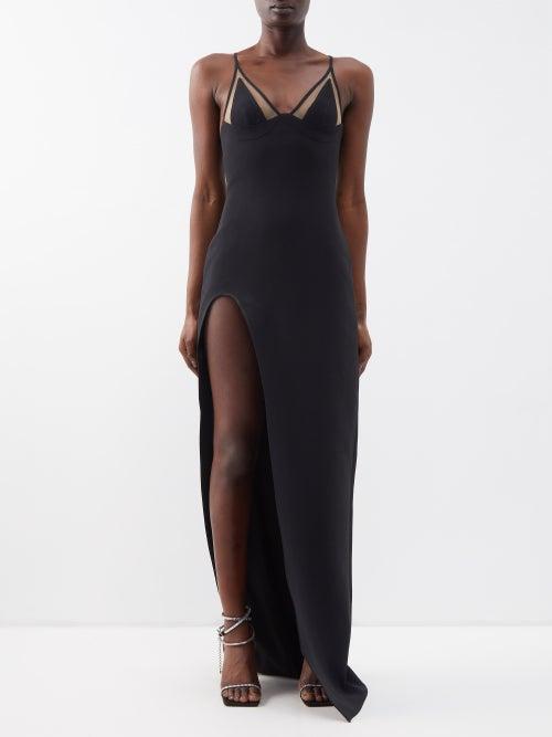David Koma - Tulle-insert Open-side Crepe Gown - Womens - Black