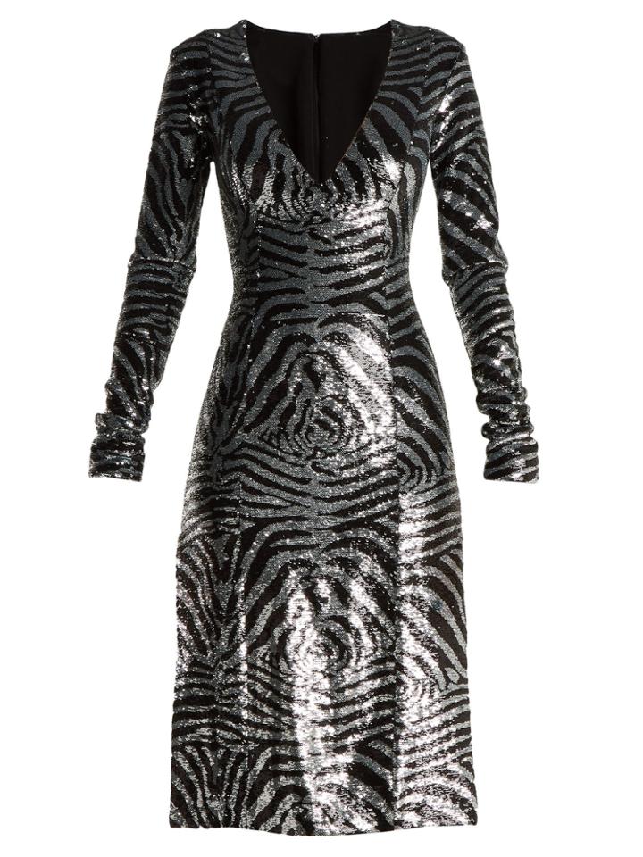 Halpern Zebra-pattern Sequinned Dress