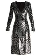 Halpern Zebra-pattern Sequinned Dress