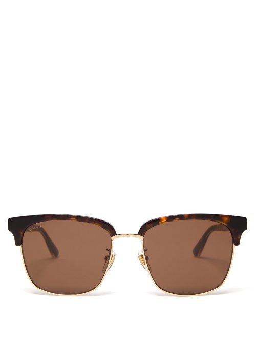 Matchesfashion.com Gucci - D Frame Tortoiseshell And Metal Sunglasses - Mens - Brown