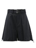 Matchesfashion.com Jw Anderson - Pinstriped Drawstring Cuff Wool Blend Shorts - Womens - Navy
