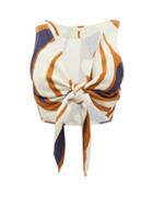 Ladies Beachwear Cala De La Cruz - Lola Tie-front Leaf-print Linen Cropped Top - Womens - Brown Multi