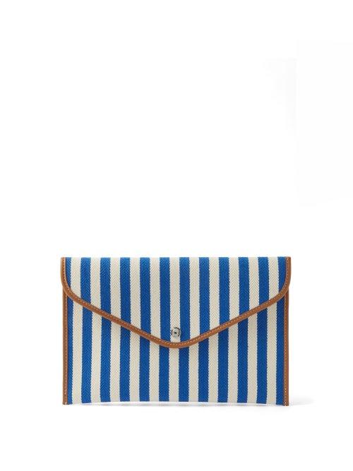 Rue De Verneuil - Envelope Striped Cotton-blend Canvas Pouch - Womens - Blue White