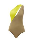 Matchesfashion.com On The Island By Marios Schwab - Double Boa One-shoulder Bi-colour Swimsuit - Womens - Green Multi