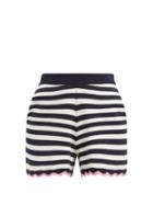 Matchesfashion.com Allude - Scalloped Hem Striped Cotton Shorts - Womens - Navy Stripe