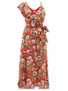 Matchesfashion.com Borgo De Nor - Isadora Asymmetric Floral-print Satin Midi Dress - Womens - Red Multi