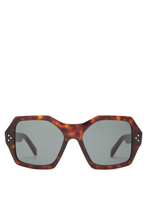 Matchesfashion.com Celine Eyewear - Angular Square Acetate Sunglasses - Womens - Tortoiseshell
