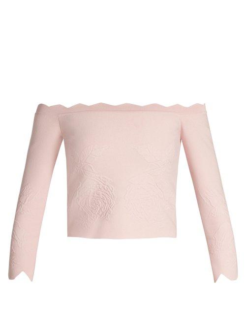 Matchesfashion.com Alexander Mcqueen - Off The Shoulder Matelass Cropped Top - Womens - Light Pink