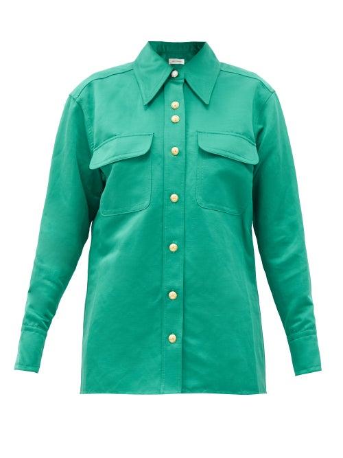 Matchesfashion.com Wales Bonner - Capleton Patch-pocket Linen-blend Poplin Shirt - Womens - Green