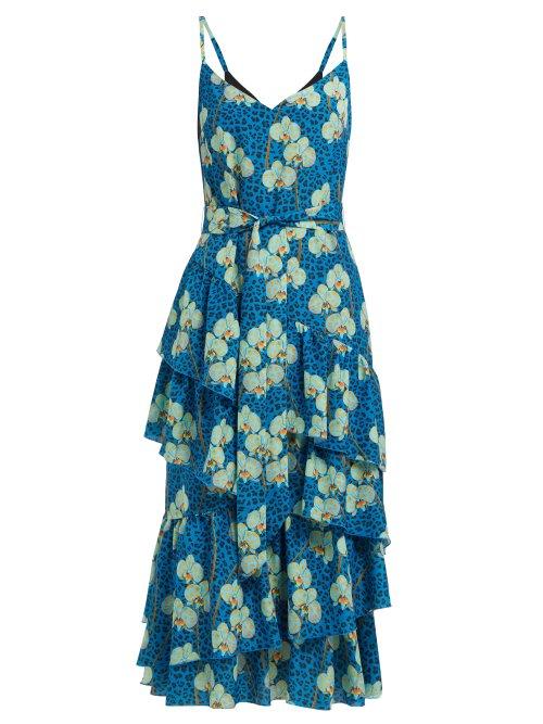 Matchesfashion.com Borgo De Nor - Coco Orchid And Leopard Print Crepe Midi Dress - Womens - Blue Print