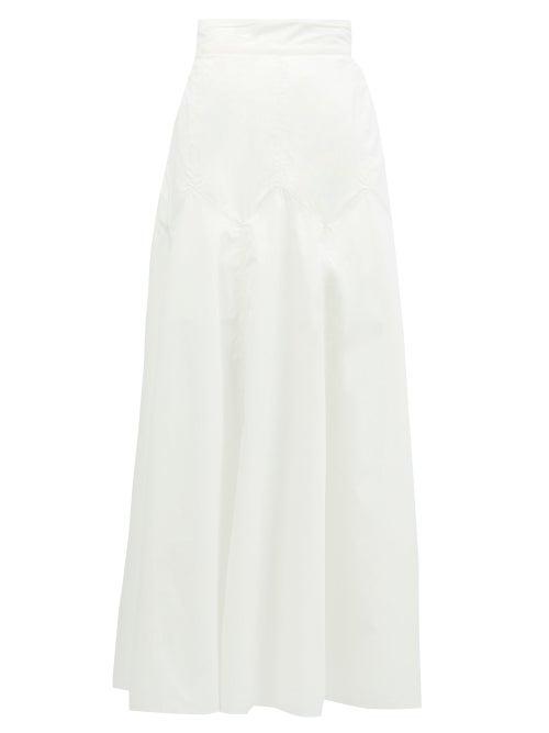 Matchesfashion.com Three Graces London - Aria Panelled Cotton-poplin Midi Skirt - Womens - White