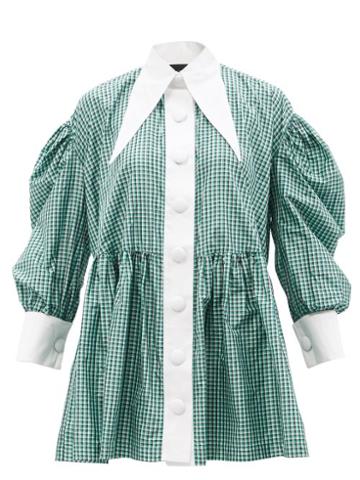 Elzinga - Exaggerated-collar Gingham-silk Babydoll Dress - Womens - Green Multi