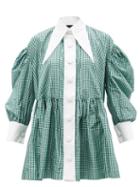 Elzinga - Exaggerated-collar Gingham-silk Babydoll Dress - Womens - Green Multi