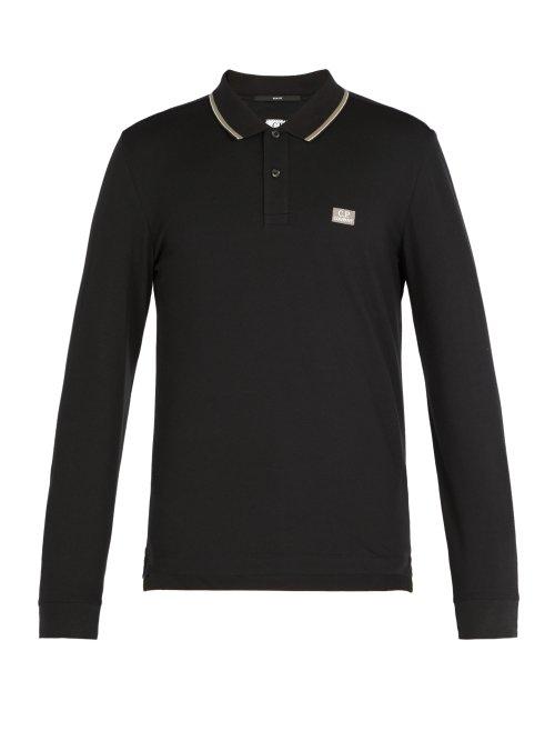 Matchesfashion.com C.p. Company - Long Sleeved Cotton Blend Polo Shirt - Mens - Black