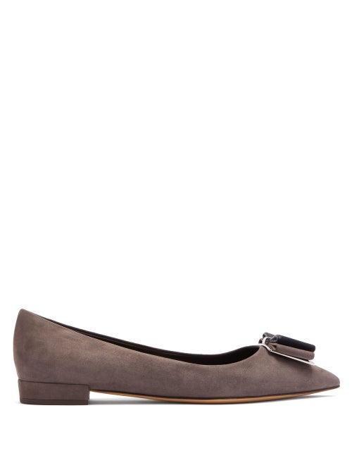 Matchesfashion.com Salvatore Ferragamo - Zeri Suede Ballet Flats - Womens - Grey