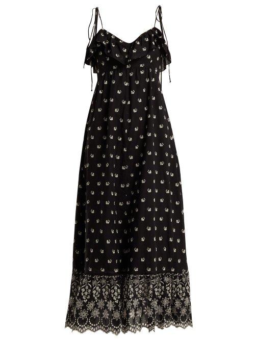 Matchesfashion.com Athena Procopiou - Moonbeams Floral Embroidered Dress - Womens - Black White