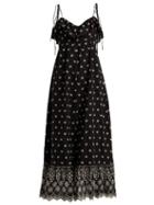Matchesfashion.com Athena Procopiou - Moonbeams Floral Embroidered Dress - Womens - Black White