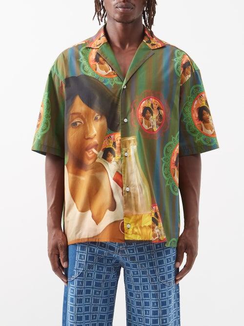 Ahluwalia - Mel-print Organic-cotton Shirt - Mens - Green Print