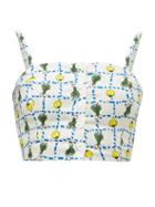 Matchesfashion.com Staud - Pear Vegetable Print Cropped Linen Top - Womens - Ivory Multi