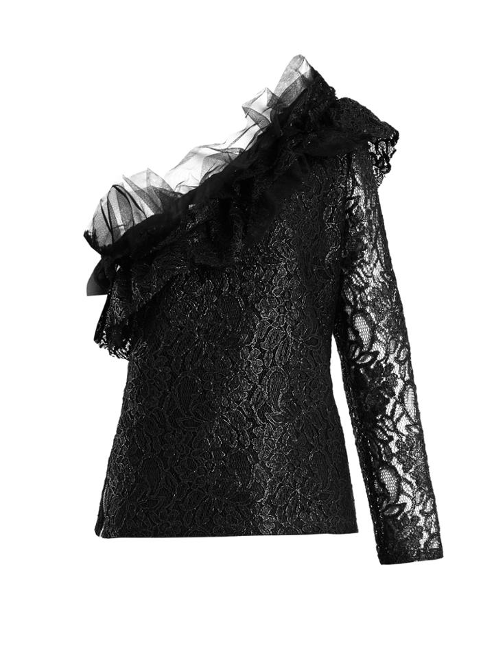 Msgm Coated-lace Ruffled Top