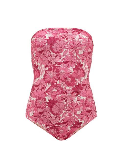 Matchesfashion.com Adriana Degreas - Strapless Flower Bloom-print Swimsuit - Womens - Pink Print