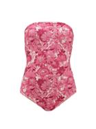 Matchesfashion.com Adriana Degreas - Strapless Flower Bloom-print Swimsuit - Womens - Pink Print