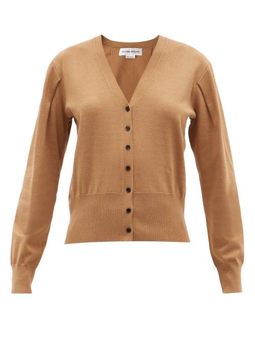Matchesfashion.com Victoria Beckham - V-neck Pleated Cardigan - Womens - Brown