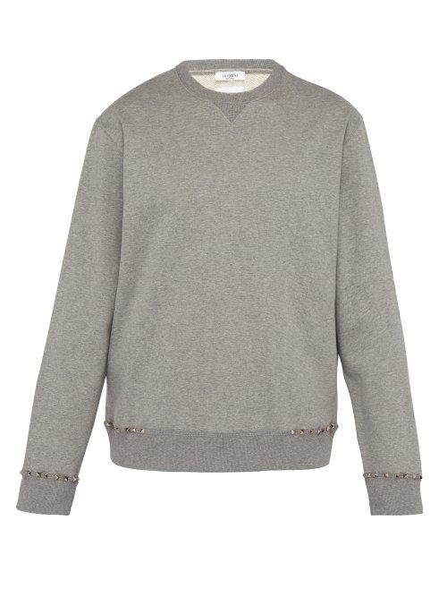 Matchesfashion.com Valentino - Rockstud Embellished Cotton Blend Sweatshirt - Mens - Grey
