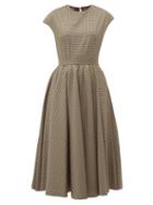 Matchesfashion.com Rochas - Full Skirt Checked Wool Blend Midi Dress - Womens - Brown Multi