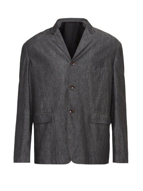 Lemaire - Single-breasted Chambray-denim Suit Jacket - Mens - Dark Grey