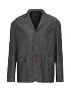 Lemaire - Single-breasted Chambray-denim Suit Jacket - Mens - Dark Grey