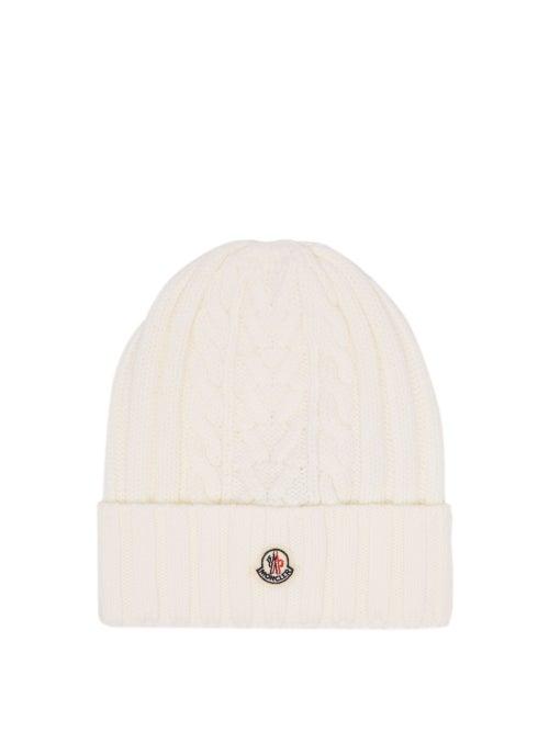 Matchesfashion.com Moncler - Cable Knitted Wool Beanie Hat - Womens - White