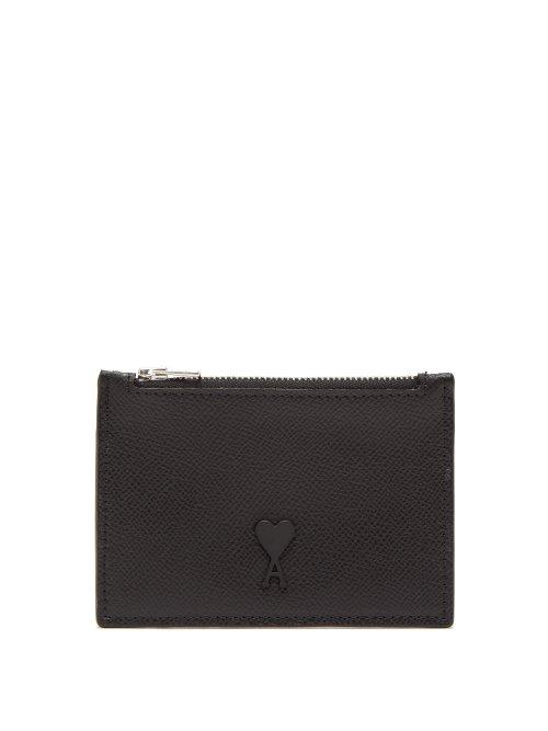 Matchesfashion.com Ami - Logo Patch Zipped Leather Cardholder - Mens - Black