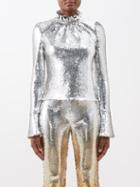 Paco Rabanne - Ruffled-neck Sequinned Top - Womens - Silver